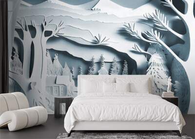 Christmas winter landscape as artistic abstract paper cut craft Wall mural