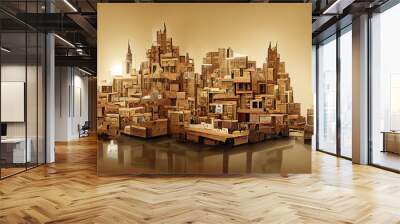 City with skyscrapers made of cardboard boxes as illustration Wall mural