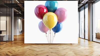 Colorful balloons bundled together, floating against a white background for celebrations Wall mural