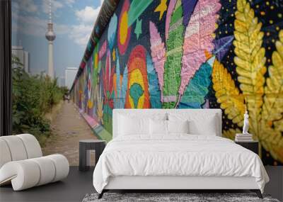 Colorful Berlin street art celebrating cannabis with vibrant mural Wall mural