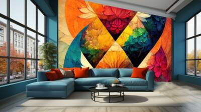 Colorful cubist floral mandala background design Wall mural