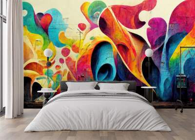 Colorful graffiti on urban wall as street art concept illustration Wall mural