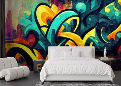 Colorful graffiti wallpaper texture as background illustration Wall mural