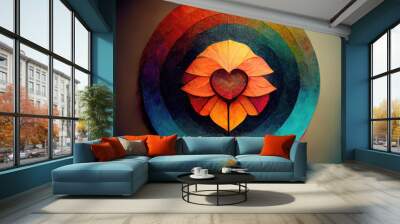 Colorful mandala pattern with red heart in the middle Wall mural