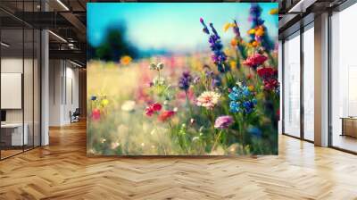 Colorful spring flowers in meadow in garden (Generative AI) Wall mural