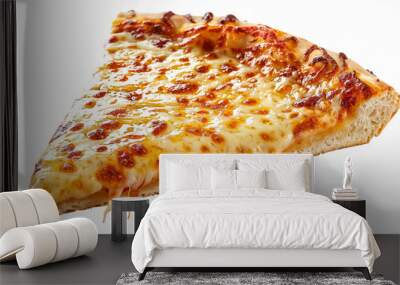 Delicious cheese pizza slice with melted mozzarella on white background Wall mural