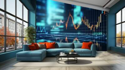 Dynamic stock market data visualization with glowing charts and graphs Wall mural