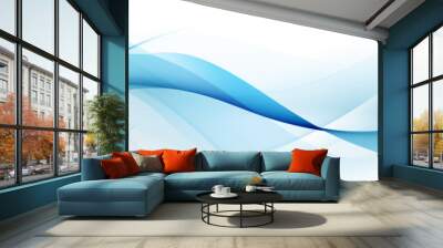 Elegant blue abstract waves design on white background for banner Wall mural