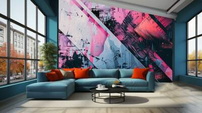 Energetic abstract art in auto-destructive style with crimson and slate hues Wall mural