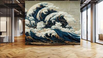 Great ocean wave as Japanese vintage style illustration Wall mural