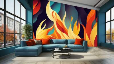 hot red flames as fire and heat wallpaper background illustration Wall mural