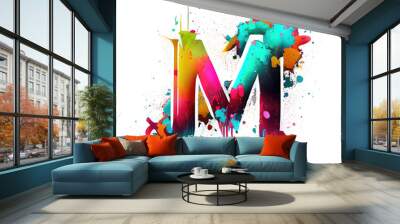 Letter M of colorful graffiti alphabet font (Generative AI) Wall mural