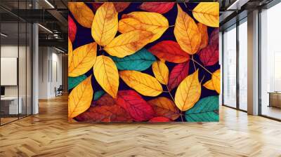 Many autumn fall leaves as seamless pattern background Wall mural