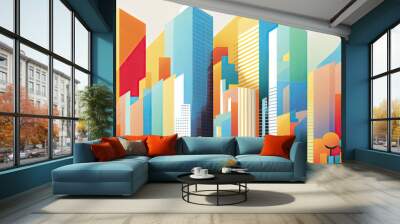 Modern bright abstract city skyscraper wallpaper background (Generative AI) Wall mural