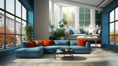 Modern bright sunroom room as interior design concept illustration (Generative AI) Wall mural