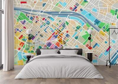 Modern fictional city map of downtown area and road network (Generative AI) Wall mural