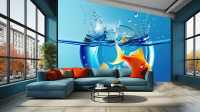 Modern goldfish in aquarium with water bubble as illustration (Generative AI) Wall mural