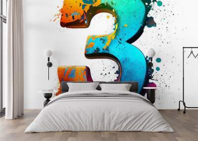 Number o3 f colorful graffiti alphabet font (Generative AI) Wall mural