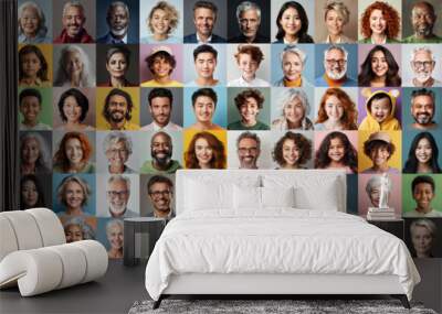 Portraits of people of many generations as a panorama Wall mural