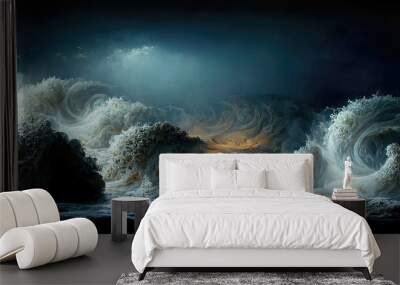 Seascape night fantasy of beautiful waves with full moon Wall mural