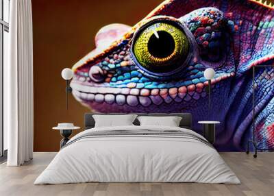 Studio portrait of cute chameleon reptile as wildlife illustration Wall mural