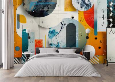 Trendy generative AI illustration with retro elements in a vibrant paper collage style Wall mural