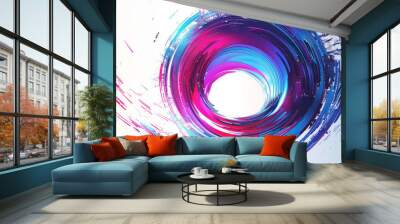 Vibrant abstract circular design in blue tones with dynamic lines and splashes Wall mural