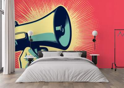 Vintage design with hand holding megaphone Wall mural