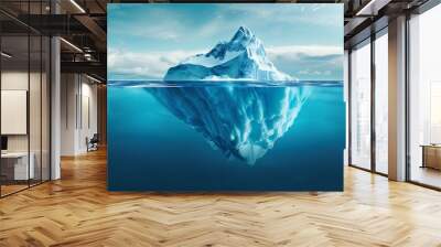 Realistic Antarctic sea iceberg floating for climate change and environmental conservation and ice melting and sea level due to ozone layer danger. Wall mural