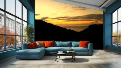 Sunset at the Ionian Sea. Mountains in the background .Greece. Corfu. Wall mural