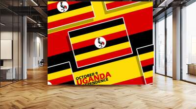 Ugandan flags with bold text to commemorate Uganda Independence Day on October 9 Wall mural