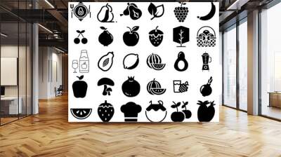 Big Collection Of Fruit Icons Bundle Solid Concept Elements Apple, Sweet, Set, Line Elements Vector Illustration Wall mural