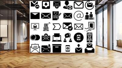 Big Collection Of Mail Icons Pack Black Concept Silhouettes Finance, Correspondence, Mark, Steal Symbol Vector Illustration Wall mural