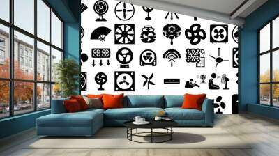 Mega Set Of Fan Icons Bundle Isolated Modern Pictogram Fan, Summer, Icon, Set Graphic Isolated On White Wall mural