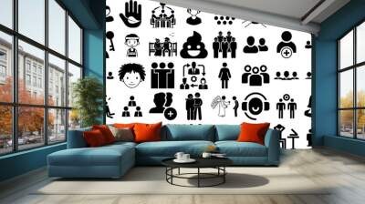 Mega Set Of People Icons Set Flat Simple Clip Art Silhouette, People, Profile, Counseling Pictograms Isolated On Transparent Background Wall mural