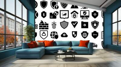 Mega Set Of Shield Icons Collection Hand-Drawn Solid Cartoon Pictogram Badge, Icon, Mark, Symbol Buttons For Apps And Websites Wall mural