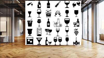 Mega Set Of Wine Icons Pack Hand-Drawn Linear Modern Pictograms Wine, Set, Icon, Drink Doodles For Apps And Websites Wall mural