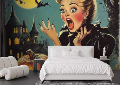 1950s_halloween_card_vintage_lady_screaming Wall mural