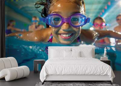 happy child at swimming pool Wall mural