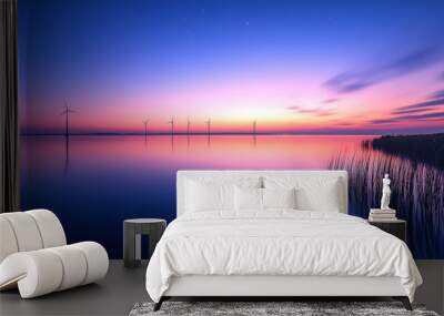 sea wind turbines at dawn Wall mural