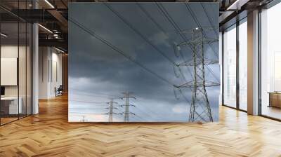 Several electrical transmission towers and high voltage wires with a stormy sky, Kuala Lumpur, Malaysia Wall mural