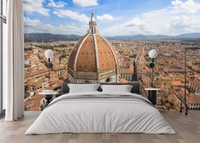 Panorama view on the dome of Santa Maria del Fiore church and old town in Florence, Italy Wall mural