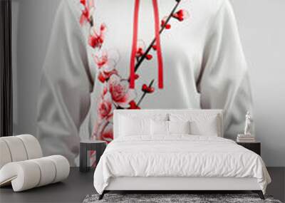 Girly Japanese hoodie uniform 3d designed, front view ad mockup, isolated on a white and gray background. Wall mural