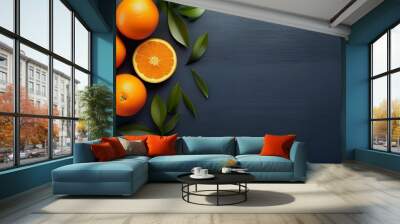  oranges on dark modern table seen from above Wall mural