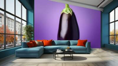 aubergine eggplant isolated on violet background, square food photography Wall mural