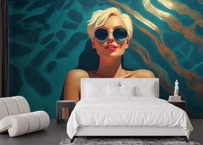 blonde woman wearing bikini sunbathing and relaxing Wall mural