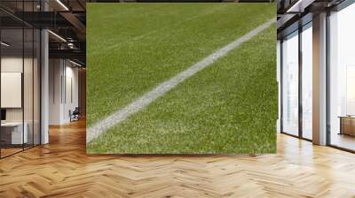 Football field with synthetic grass, with its white diagonal lines. Wall mural