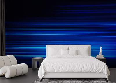 Abstract blue light trails on the dark background Wall mural