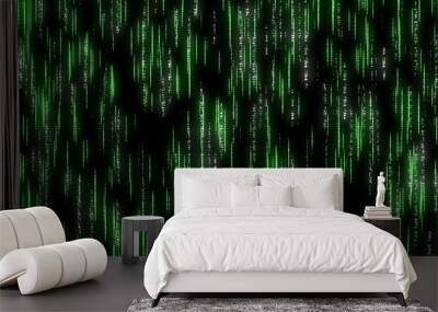 Abstract digital matrix background with binary code Wall mural