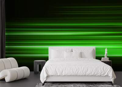 Abstract green light trails in the dark, motion blur effect Wall mural